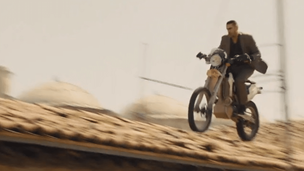 Skyfall motorbike on commercial roofs